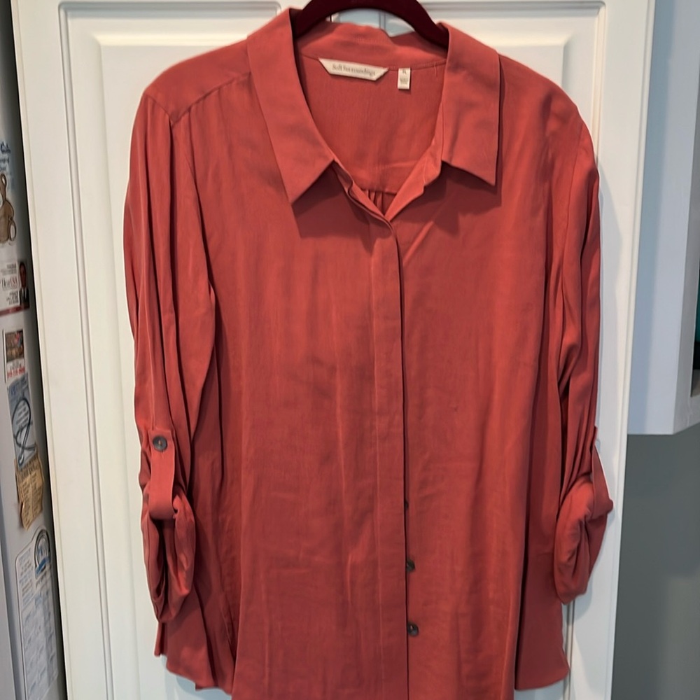 Soft Surroundings Coral Button-Up Blouse